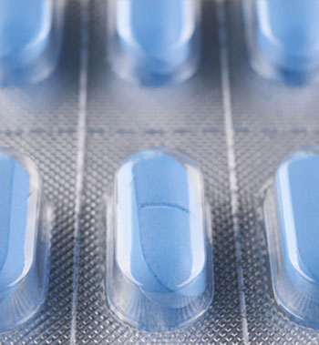 Pill pack containing blue oblong pills